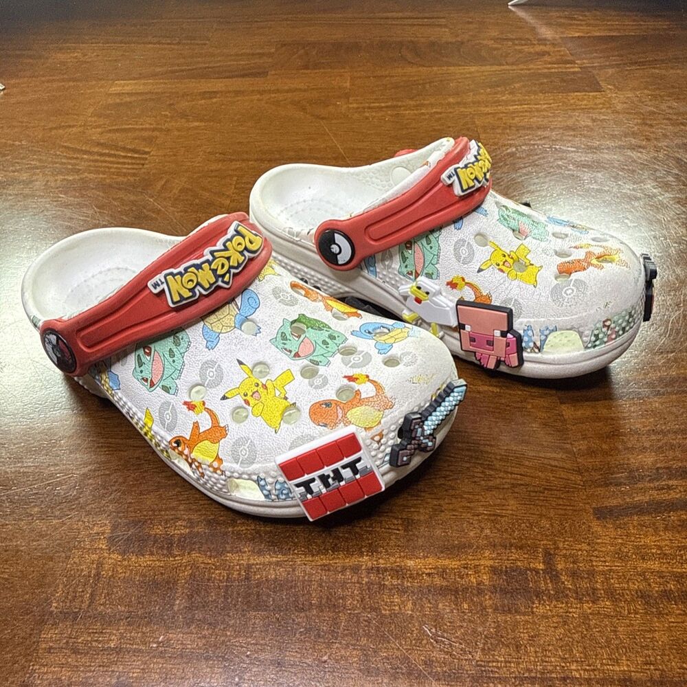 Pokemon Crocs Classic Clog Kids Size 9C Charmander Pikachu Slip On Shoes White